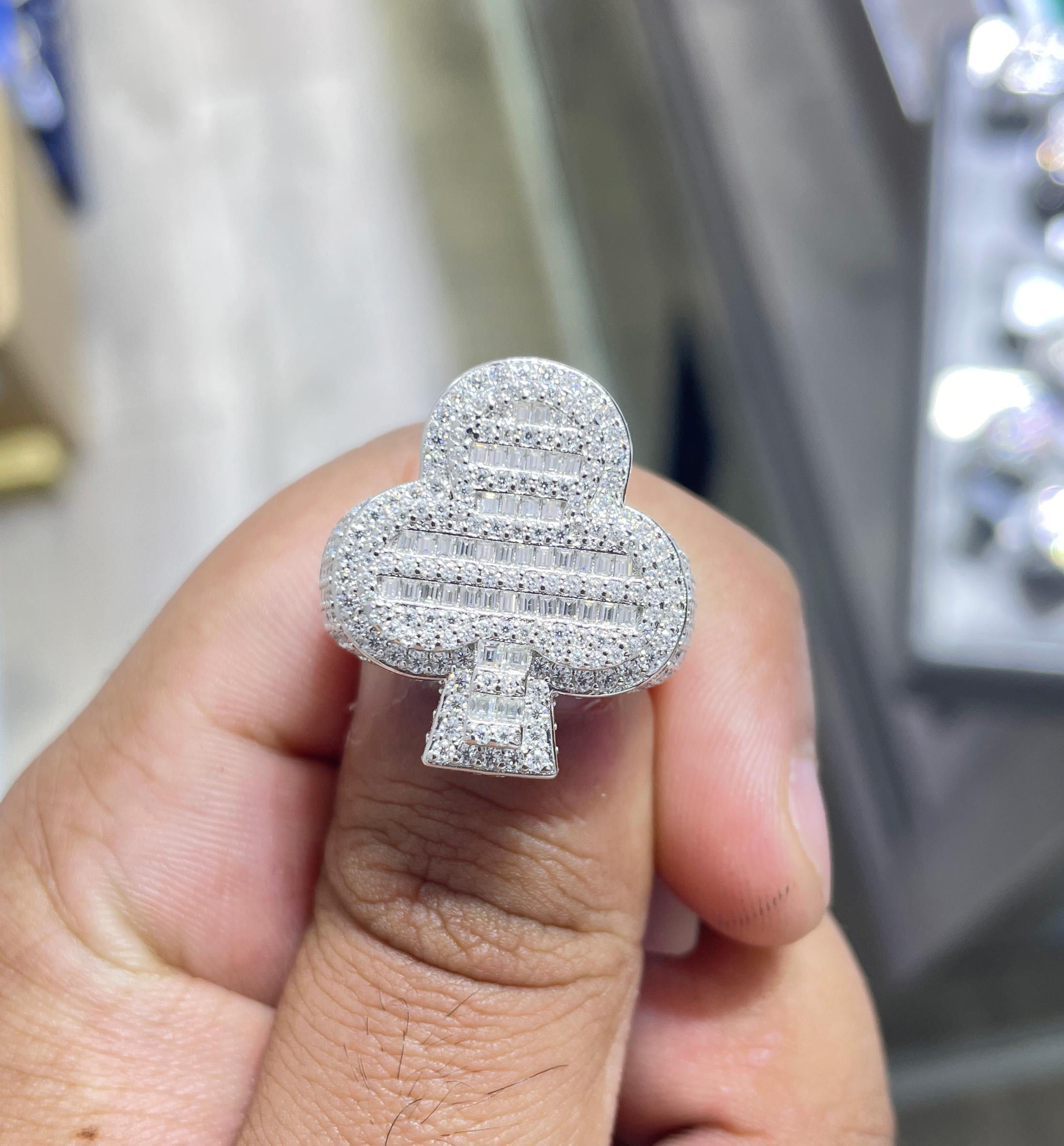 Iced Out Ace of Clubs Ring: 5.7 CTW Moissanite, 925 Sterling Silver