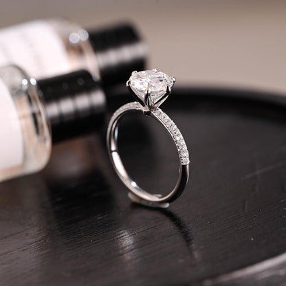 Half Eternity Promise Solid Gold Round Cut Moissanite Engagement Ring, Anniversary Gift for Women Wife