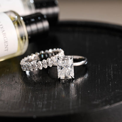 Ascot Radiant Cut Moissanite Engagement Ring Set, Solid Gold Oval Cut Wedding Ring