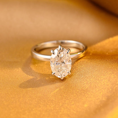 Solid Gold Oval Cut Moissanite Engagement Ring, Solitaire Wedding Ring