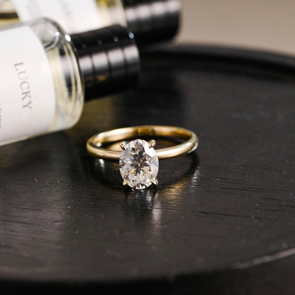 Solid Gold Oval Cut Moissanite Engagement Ring, Anniversary Gift Birthday Gift for Women Wife