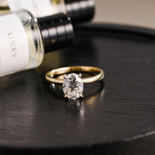 Solid Gold Oval Cut Moissanite Engagement Ring, Anniversary Gift Birthday Gift for Women Wife