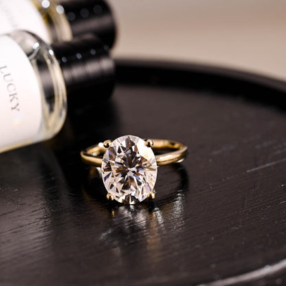 Solid Gold Oval Cut Moissanite Engagement Ring, Hidden Halo Wedding Ring, Cathedral Setting