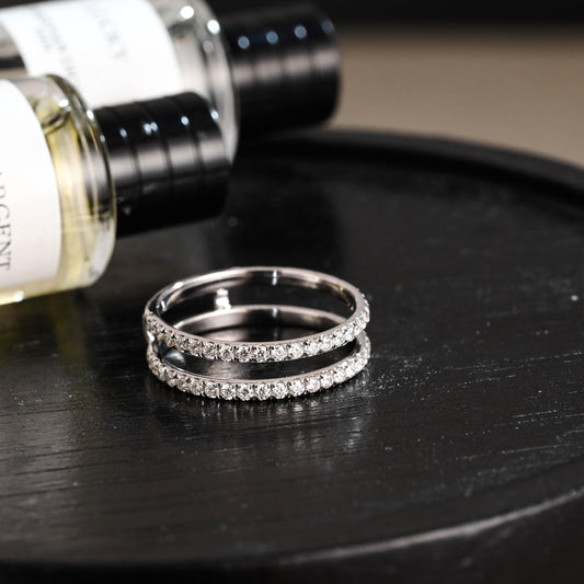 Solid Gold Moissanite Wedding Band, Double Row Enhancer Ring