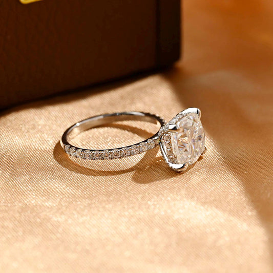 Prong Pave Cushion Cut Moissanite Engagement Ring, Hidden Halo Cushion Cut Wedding Ring, Half Pave Anniversary Ring for Her, Moissanite Gift
