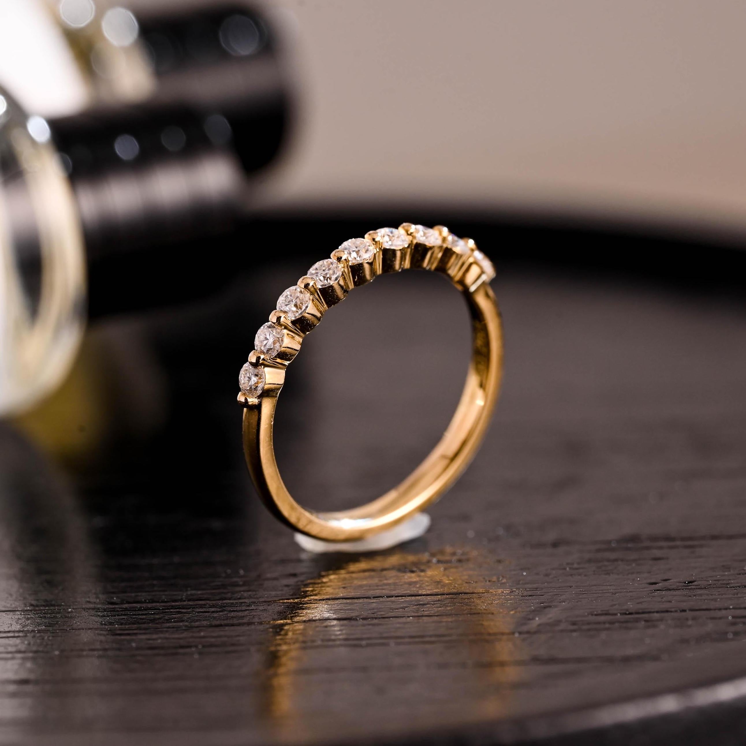 Solid Gold Moissanite Wedding Band, Half Eternity Ring
