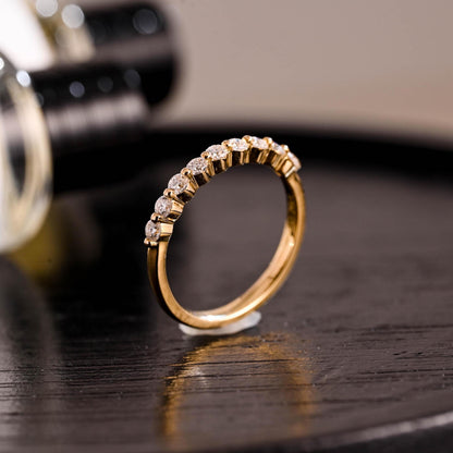 Solid Gold Moissanite Wedding Band, Half Eternity Ring