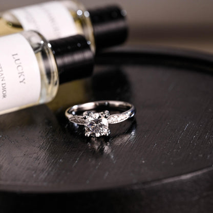 Solid Gold Round Cut Moissanite Engagement Ring, Anniversary Gift Birthday Gift for Women Wife