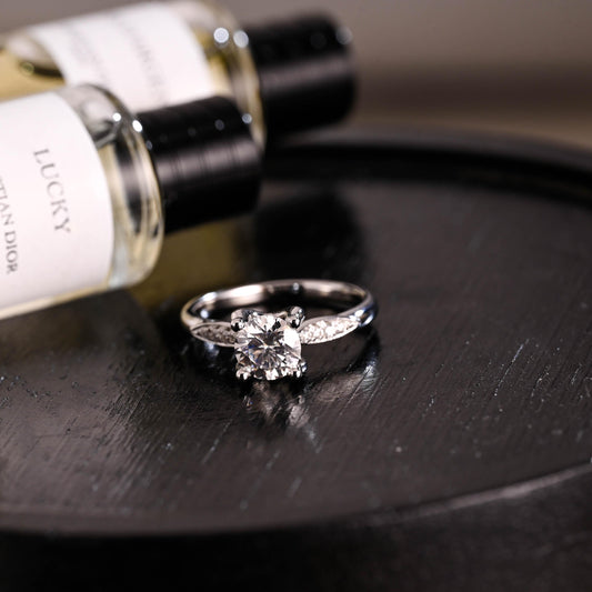 Solid Gold Round Cut Moissanite Engagement Ring, Anniversary Gift Birthday Gift for Women Wife