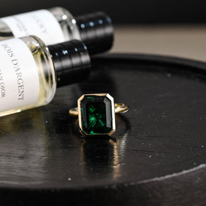 Solid Gold Lab Grown Emerald Engagement Ring, Promise Ring, Wedding Ring, Anniversary Gift Birthday Gift Valentine's Day Gift for Women Wife