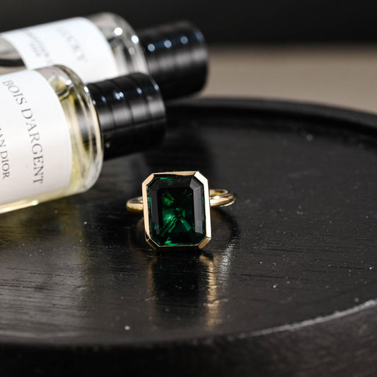 Solid Gold Lab Grown Emerald Engagement Ring, Promise Ring, Wedding Ring, Anniversary Gift Birthday Gift Valentine's Day Gift for Women Wife