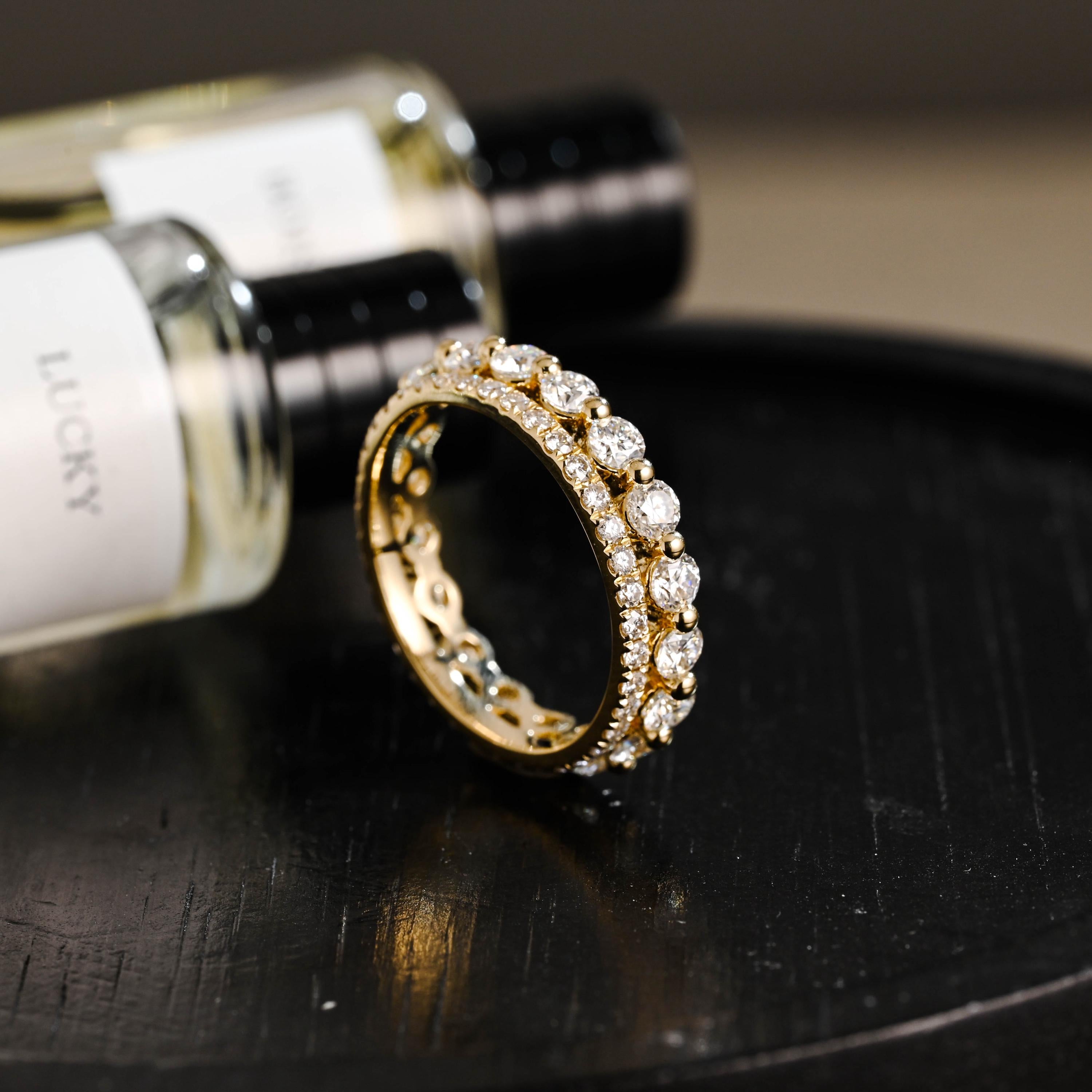 Solid Gold Round Cut Moissanite Wedding Band, Anniversary Ring