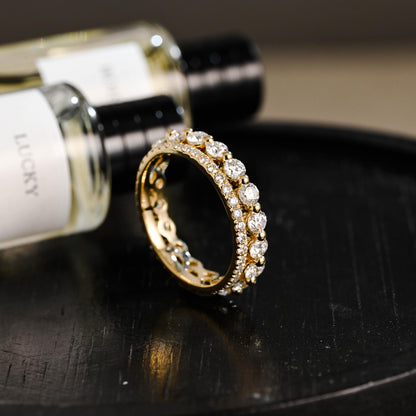 Solid Gold Round Cut Moissanite Wedding Band, Anniversary Ring