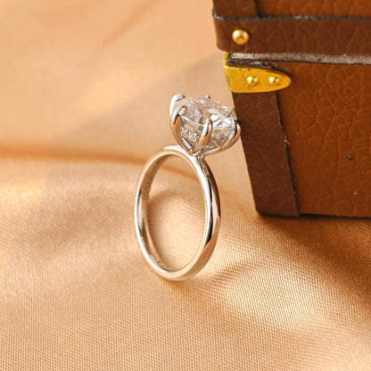 Hidden Halo Round Cut Moissanite Engagement Ring, Solid Gold Classic 6 Prongs Anniversary Ring