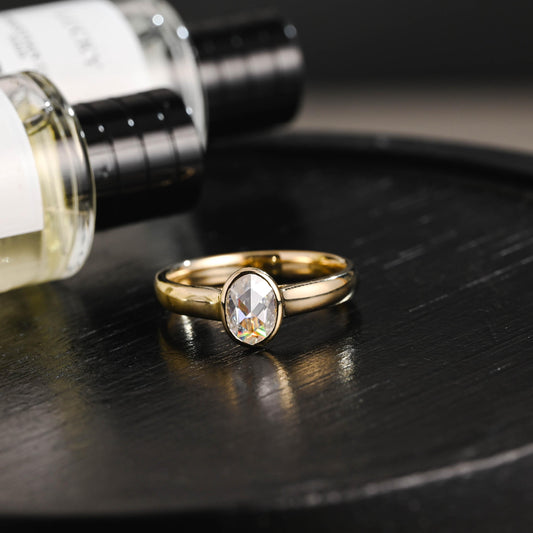 Solid Gold 3mm Rose Cut Oval Moissanite Engagement Ring, Anniversary Gift for Women