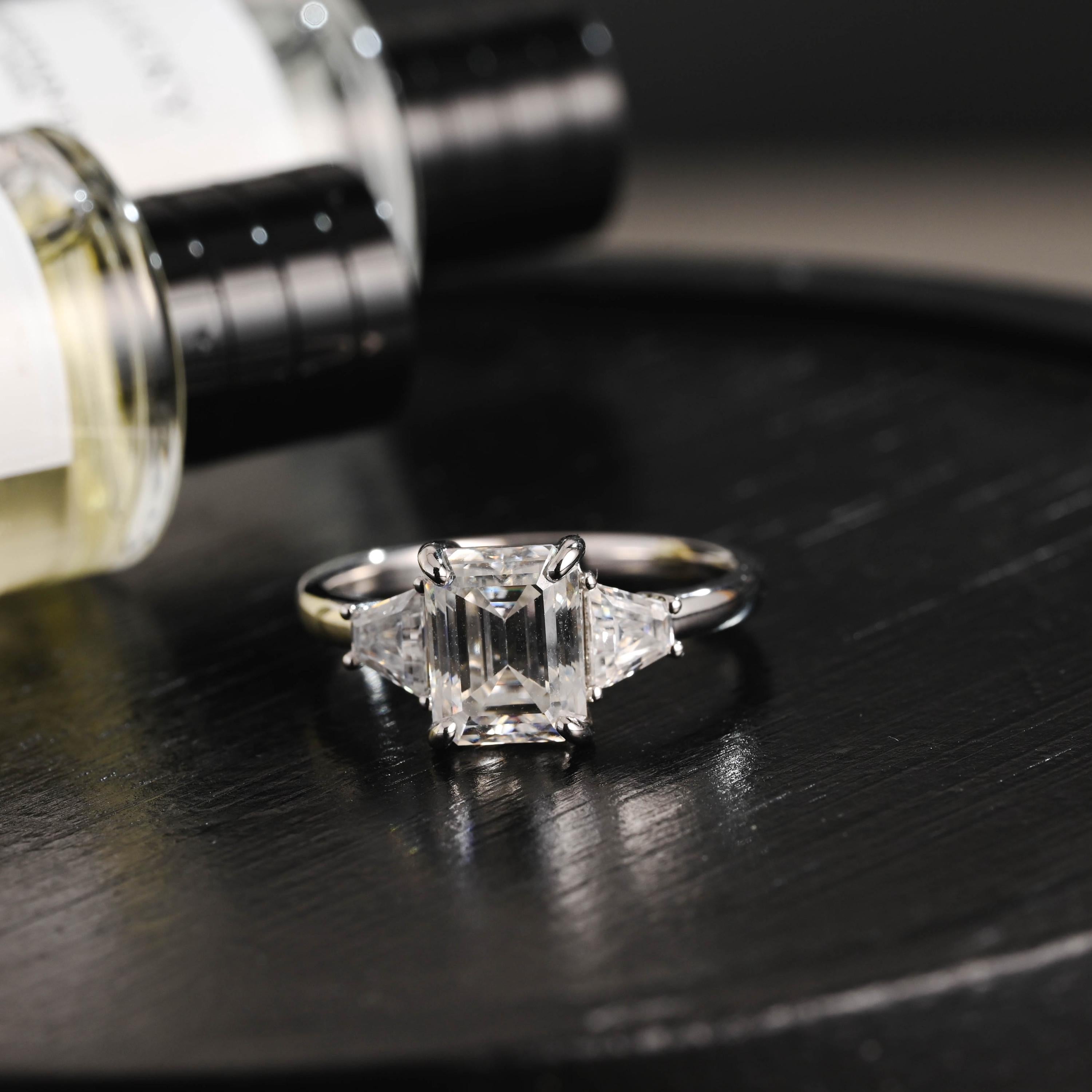 Solid Gold Emerald Cut Moissanite Engagement Ring, Proposal Ring, Promise Ring, Wedding Ring, Anniversary Gift Birthday Gift for Women Wife