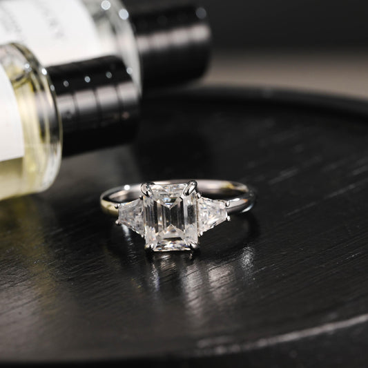 Solid Gold Emerald Cut Moissanite Engagement Ring, Proposal Ring, Promise Ring, Wedding Ring, Anniversary Gift Birthday Gift for Women Wife