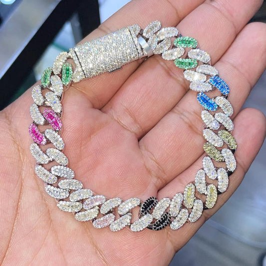 Moissanite Cuban Link Bracelet | 925 Sterling Silver Prong Set Iced Out Jewelry | VVS Sparkle Gift for Him Or Her | 12mm 8.5 Inches 9.91CTW