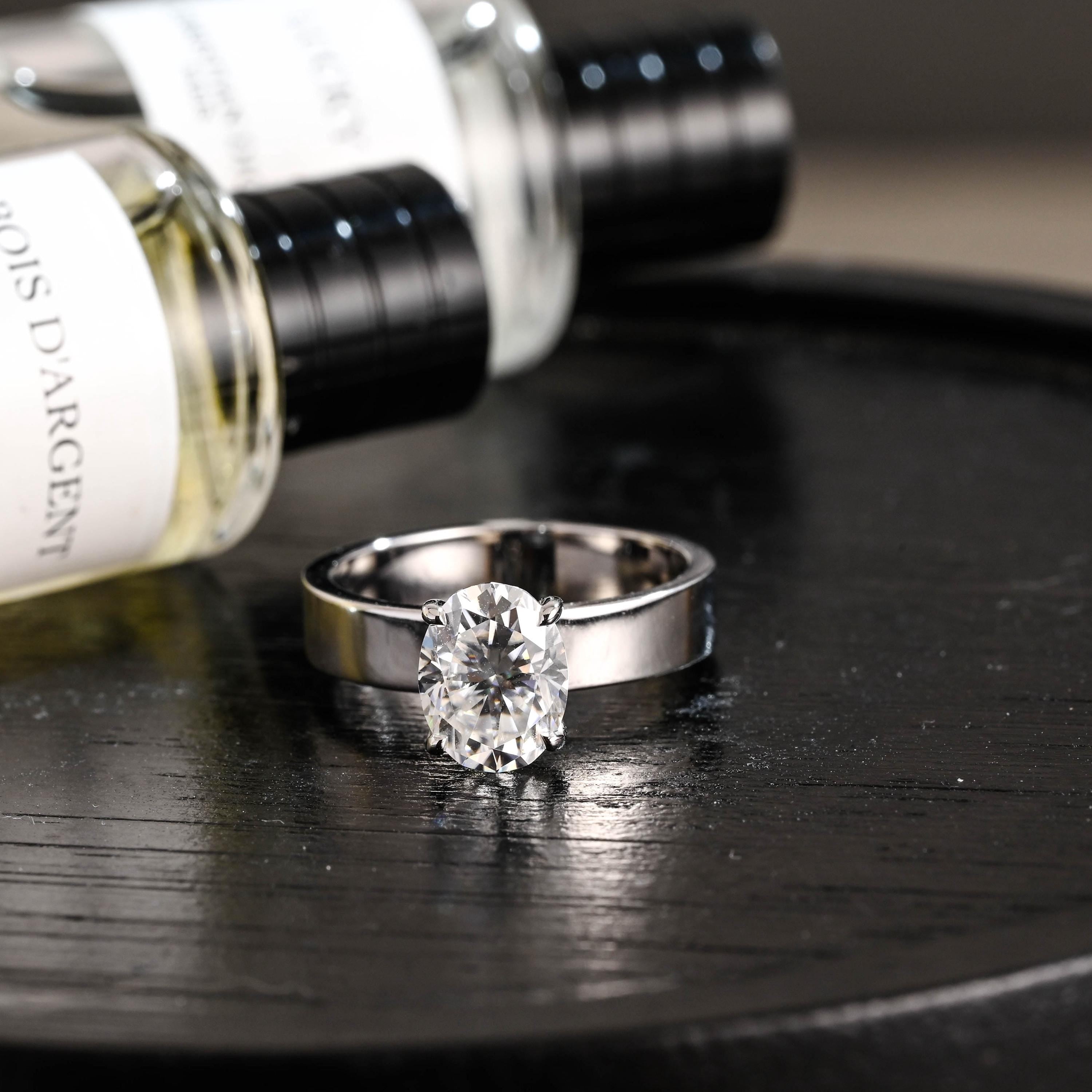 Solid Gold Oval Cut Solitaire Moissanite Engagement Ring, Anniversary Gift Birthday Gift for Women
