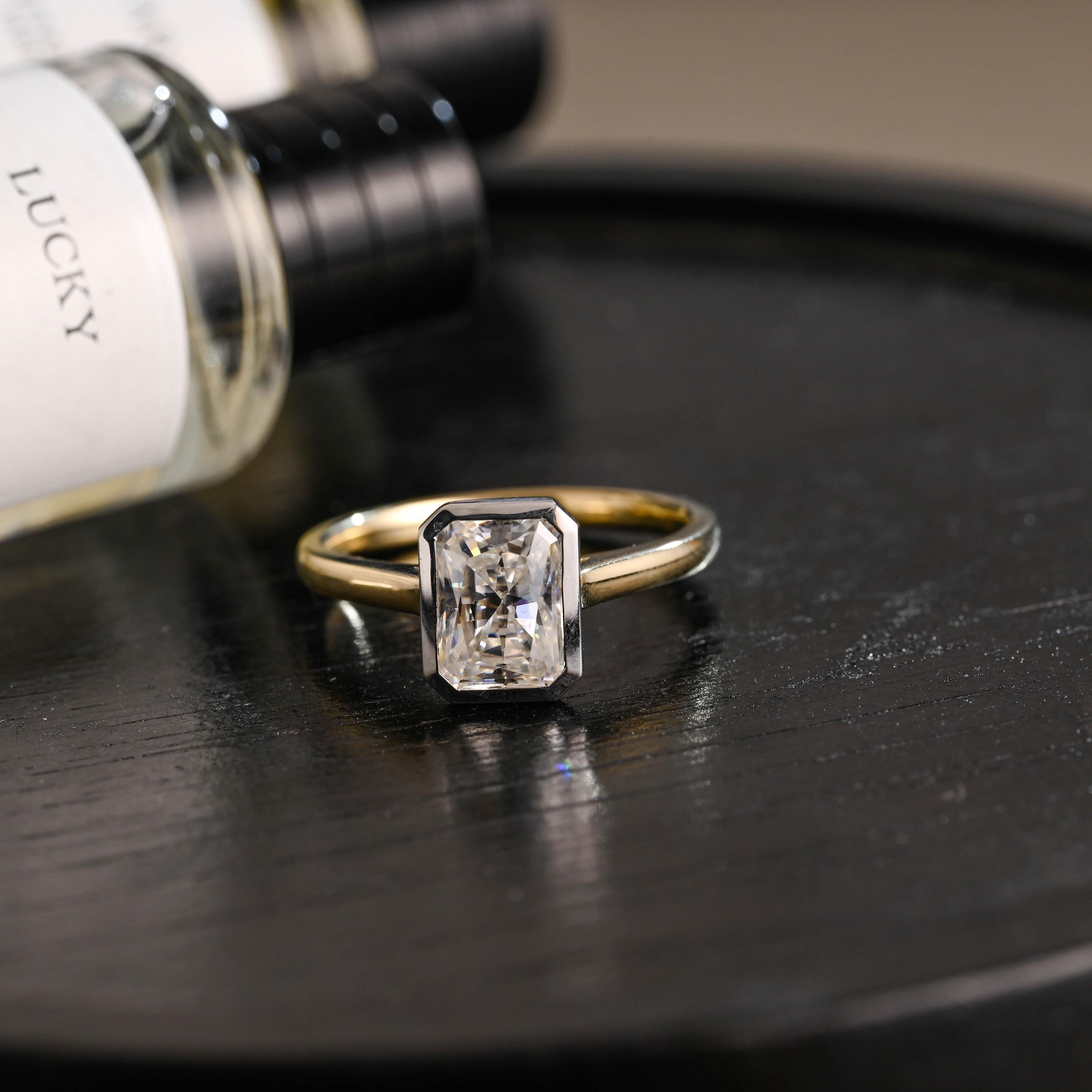 Solid Gold Two Tone Radiant Moissanite Engagement Ring, Anniversary Gift Birthday Gift for Women