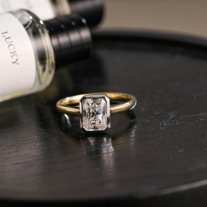 Solid Gold Two Tone Radiant Moissanite Engagement Ring, Anniversary Gift Birthday Gift for Women