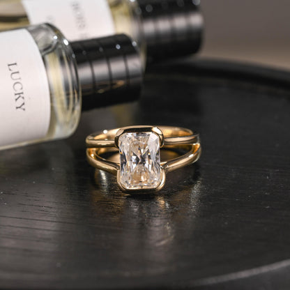 Solid Gold Radiant Moissanite Engagement Ring, Anniversary Gift for Her
