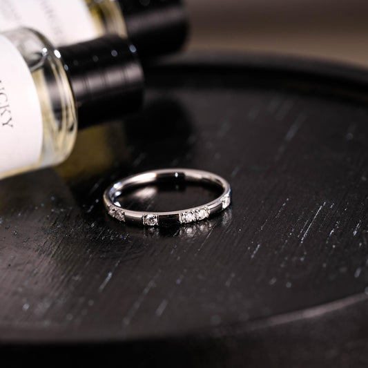 Solid Gold Round Cut Moissanite Wedding Band, Matching Ring