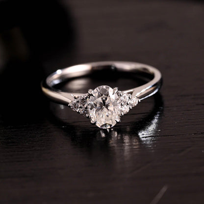 Solid Gold Cathedral Setting Oval Cut Moissanite Engagement Ring, Anniversary Ring for Women