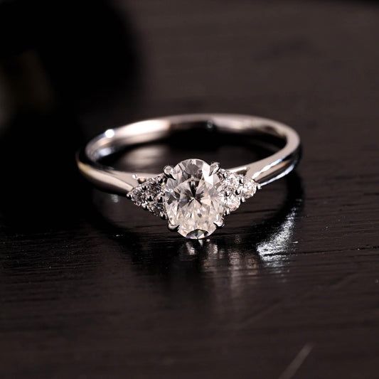 Solid Gold Cathedral Setting Oval Cut Moissanite Engagement Ring, Anniversary Ring for Women