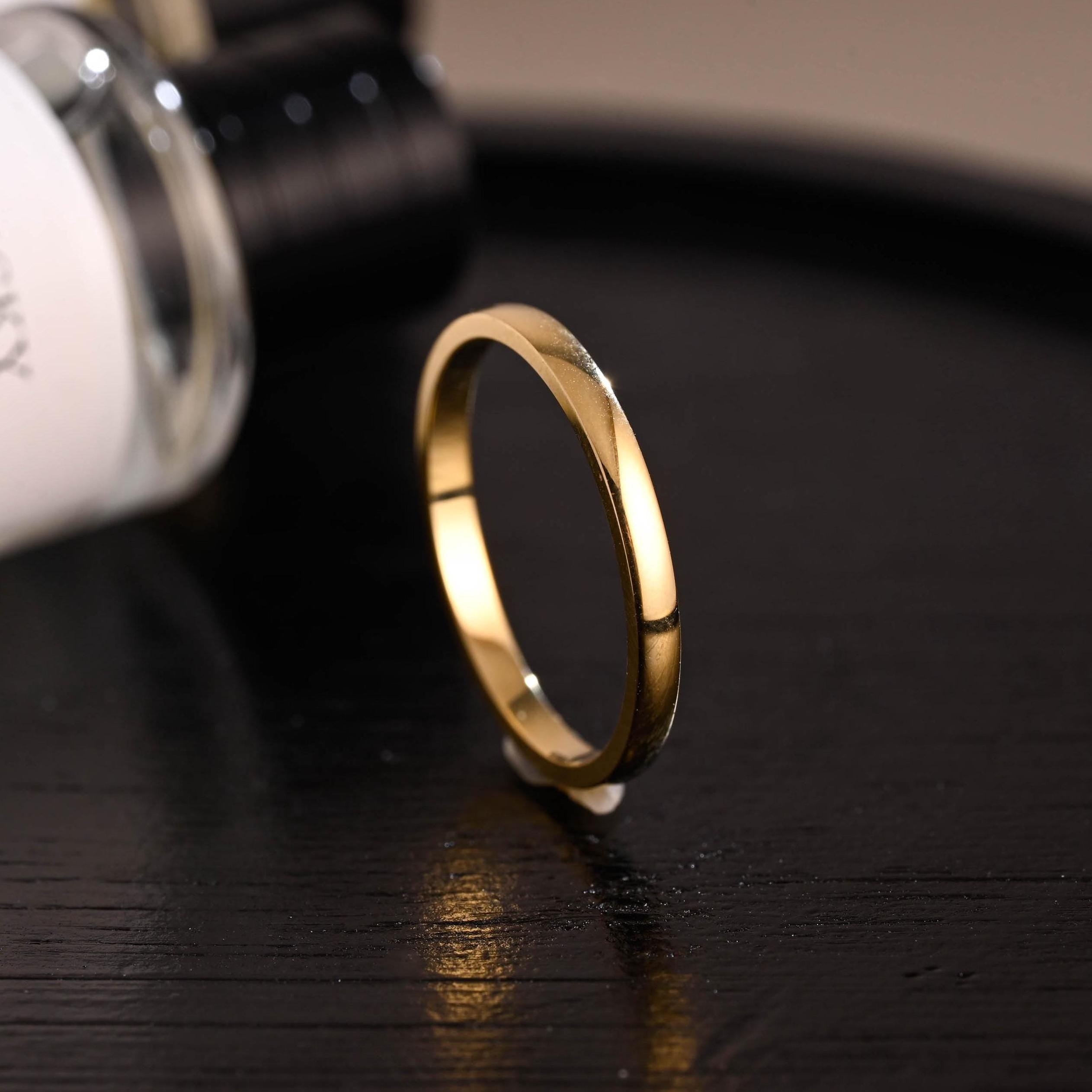 2mm Solid Gold Wedding Band, Eternity Stacking Ring