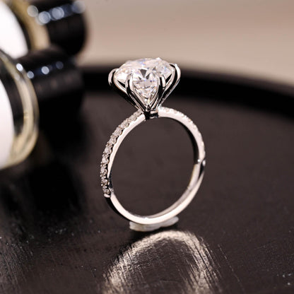 Half Pave Round Cut Moissanite Engagement Ring, Solid Gold Alternative 6 Prongs Anniversary Ring, Moissanite Promise