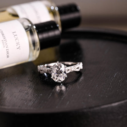 Solid Gold Oval Cut Moissanite Engagement Ring, Anniversary Gift Birthday Gift for Women Wife