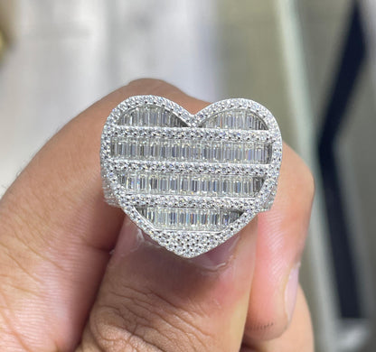 Iced Out Heart Moissanite Pinky Ring - Sterling Silver Hip Hop Moissanite Ring