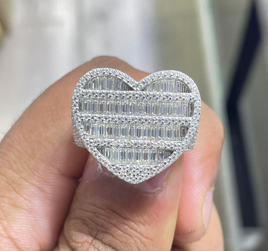 Iced Out Heart Moissanite Pinky Ring - Sterling Silver Hip Hop Moissanite Ring