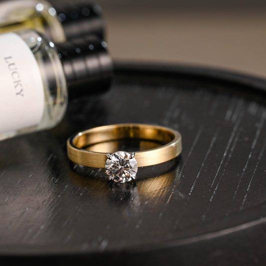 Solid Gold 3mm Width Round Cut Moissanite Engagement Ring, Wedding Ring, Birthday Gift for Women Wife