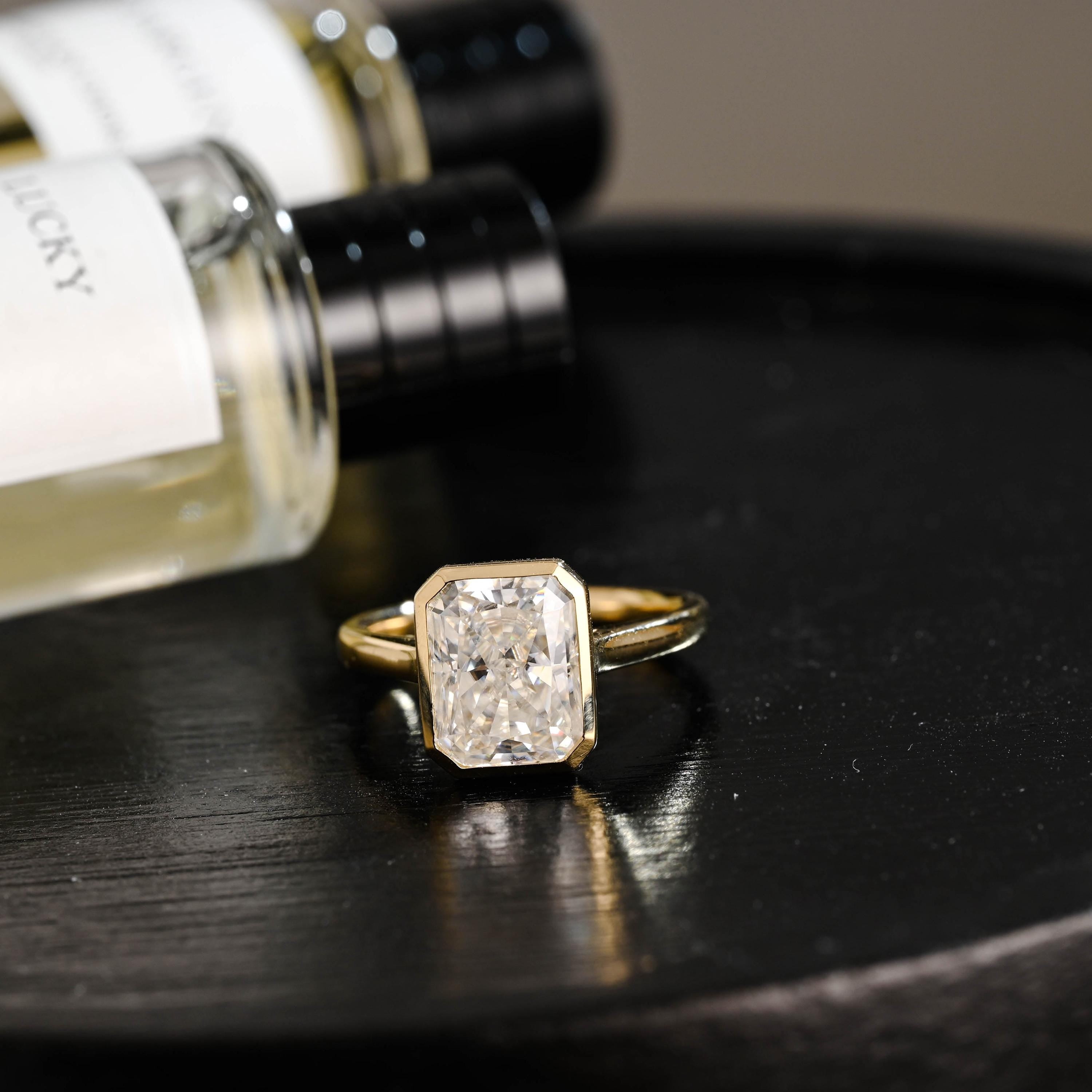Solid Gold Radiant Cut Moissanite Engagement Ring, Anniversary Gift Birthday Gift for Women Wife