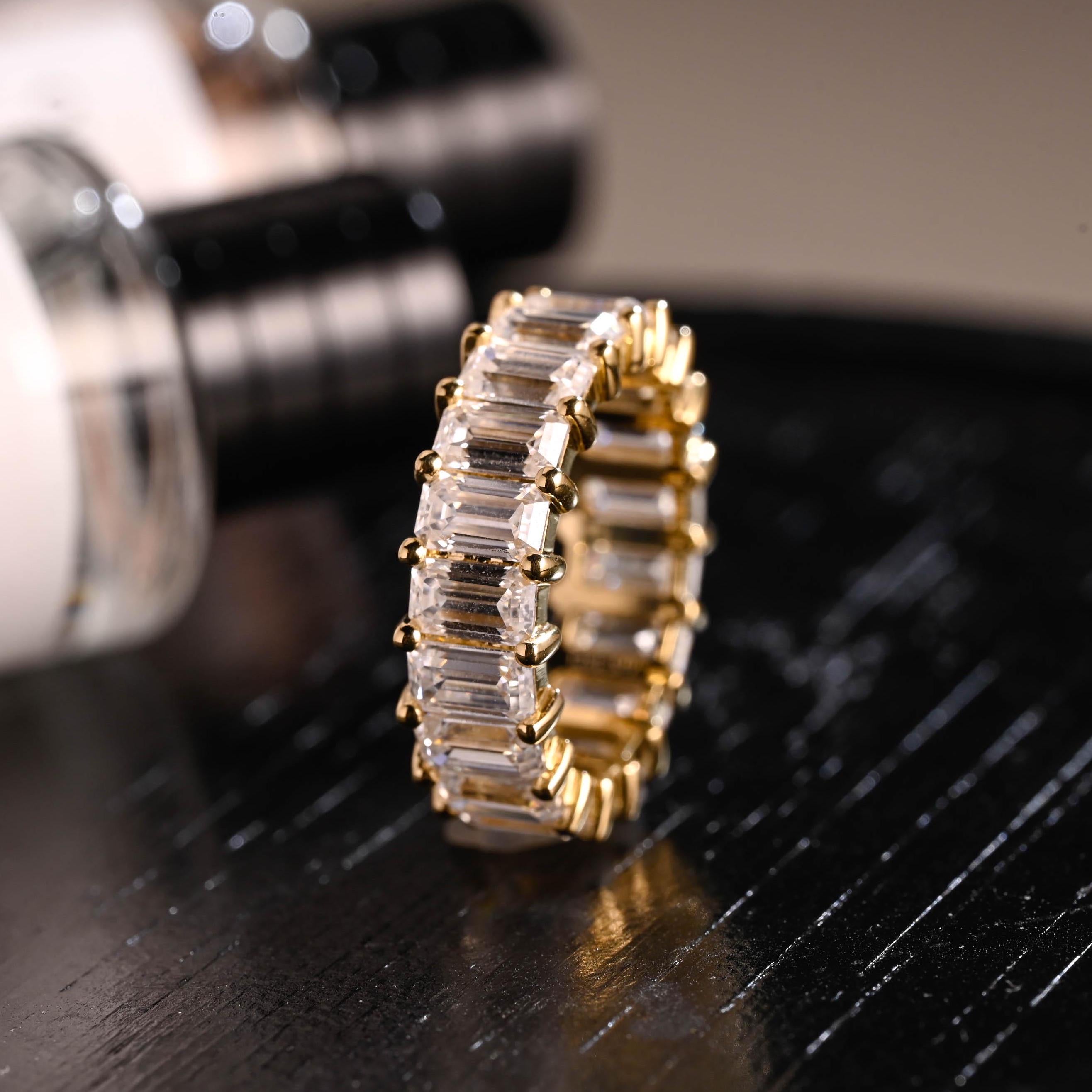 Solid Gold 3*5mm Baguette Moissanite Eternity Wedding Band, Statement Ring