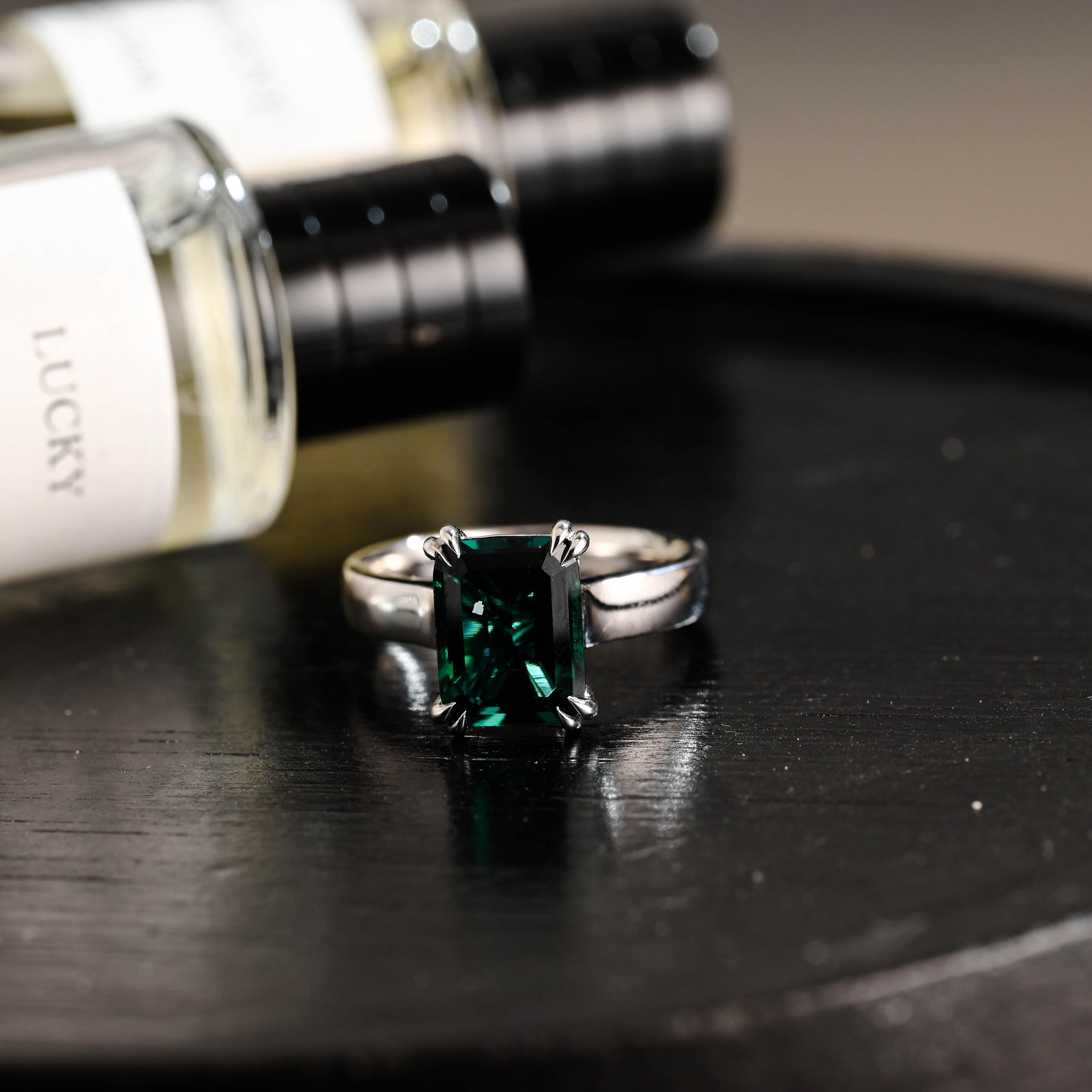 3mm Wide Solid Gold Lab Grown Emerald Engagement Ring, Proposal Ring, Promise Ring, Wedding Ring, Anniversary Gift Birthday Gift for Women