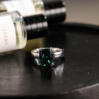 3mm Wide Solid Gold Lab Grown Emerald Engagement Ring, Proposal Ring, Promise Ring, Wedding Ring, Anniversary Gift Birthday Gift for Women