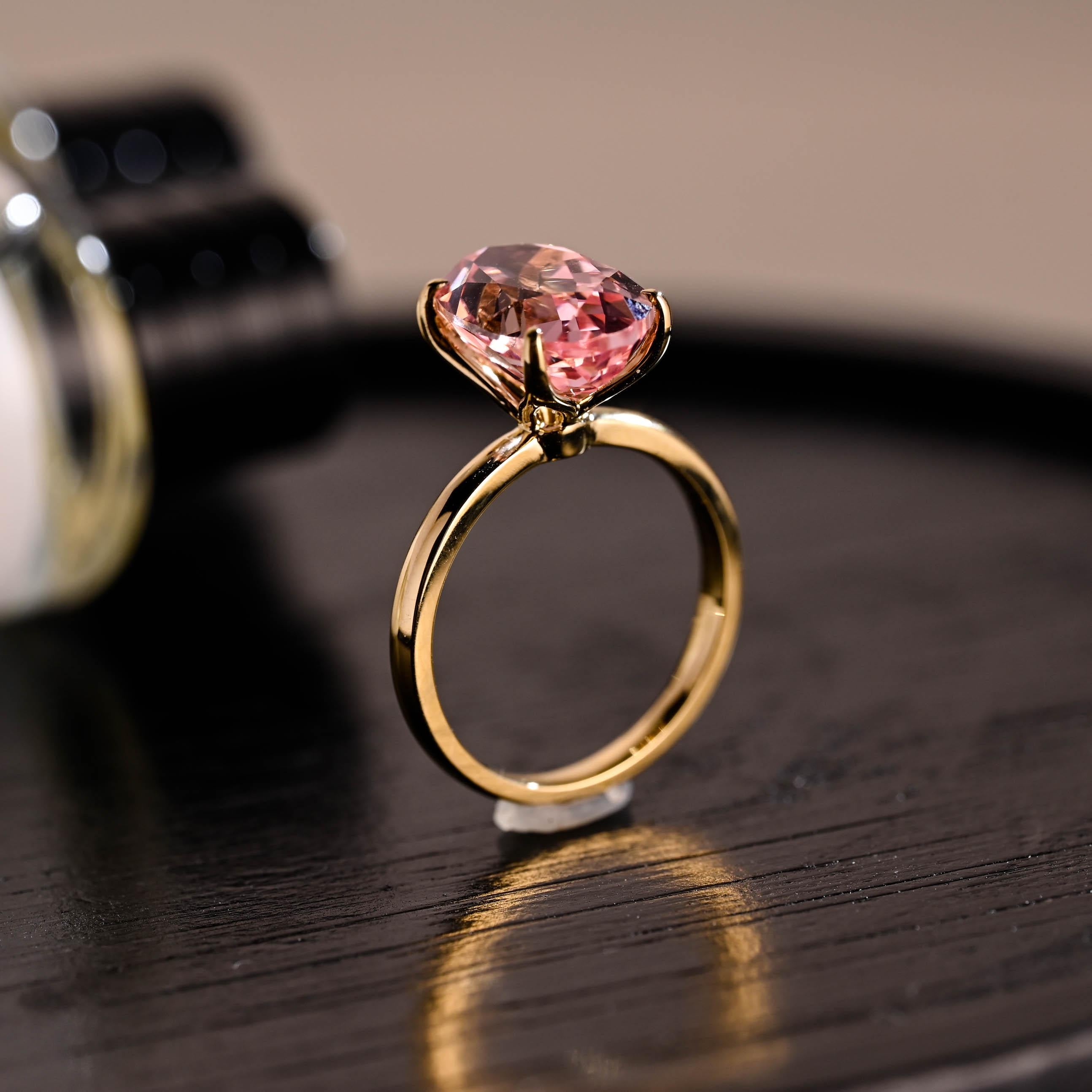 Solid Gold Tulip Setting Oval Cut Lab Grown Pink Sapphire Engagement Ring