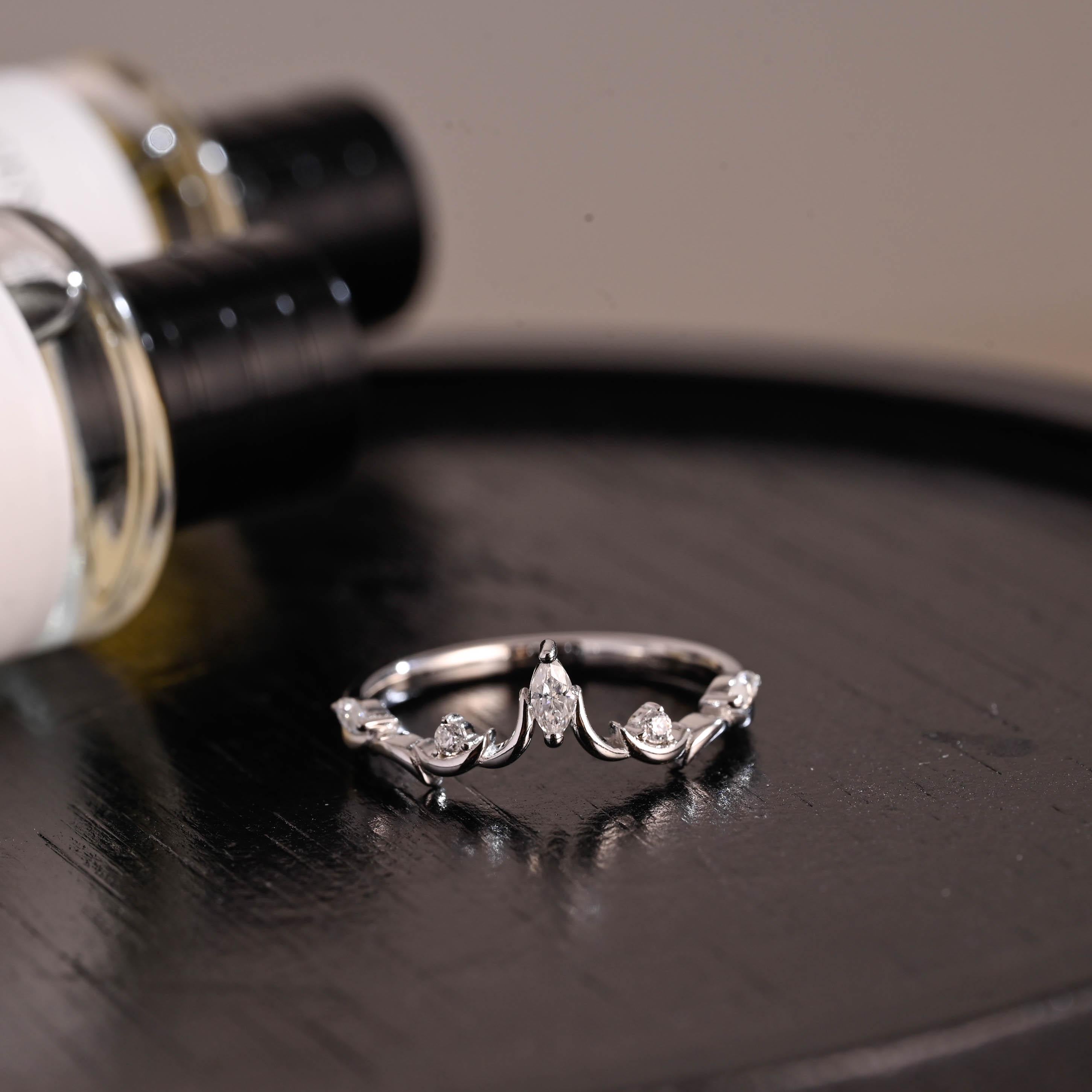 Solid Gold Marquise Moissanite Wedding Band, Anniversary Ring