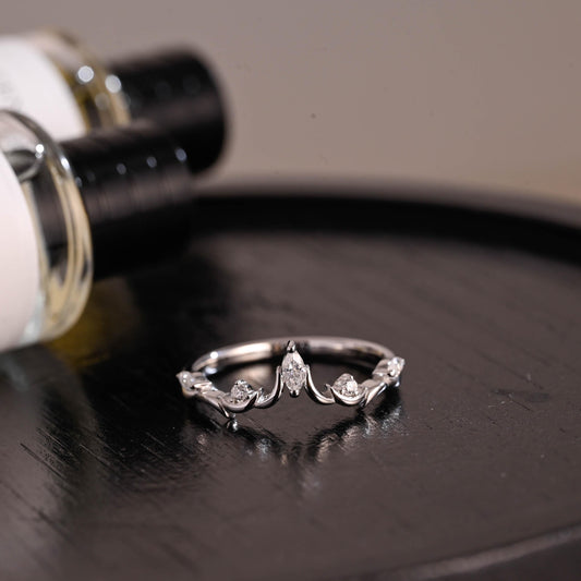 Solid Gold Marquise Moissanite Wedding Band, Anniversary Ring