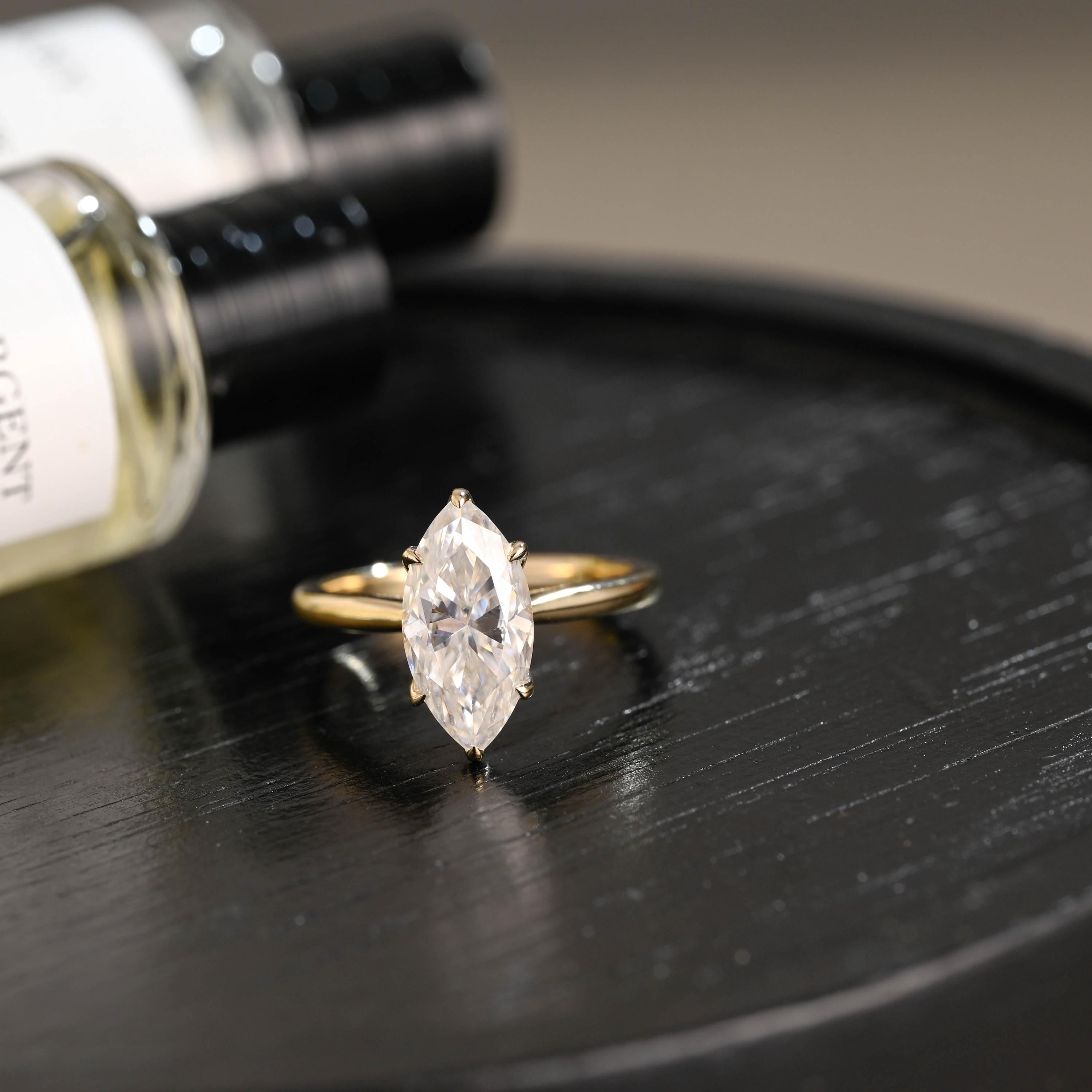 Tulip Marquise Moissanite Solid Gold Engagement Ring