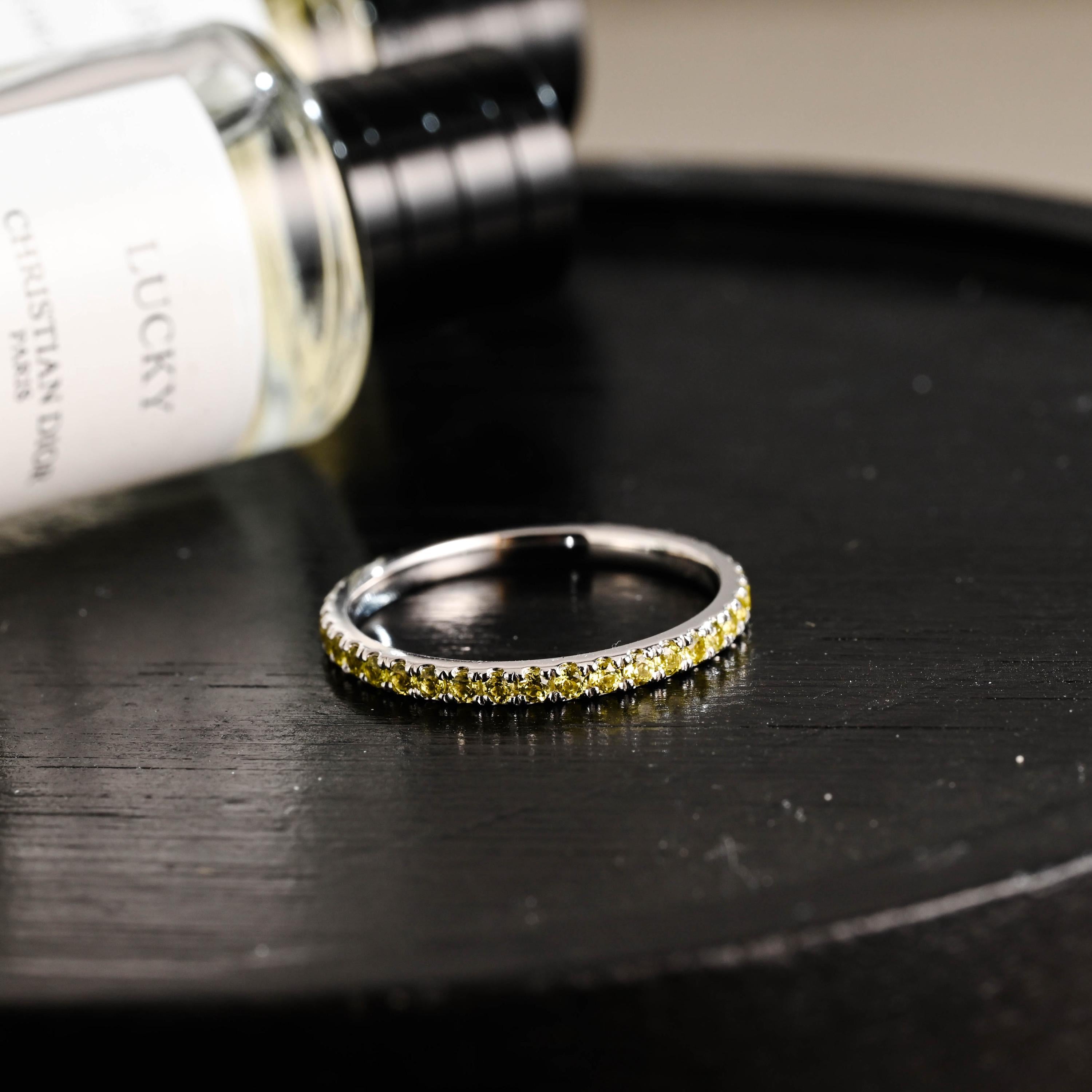 Solid Gold Yellow Sapphire Wedding Band, Matching Ring