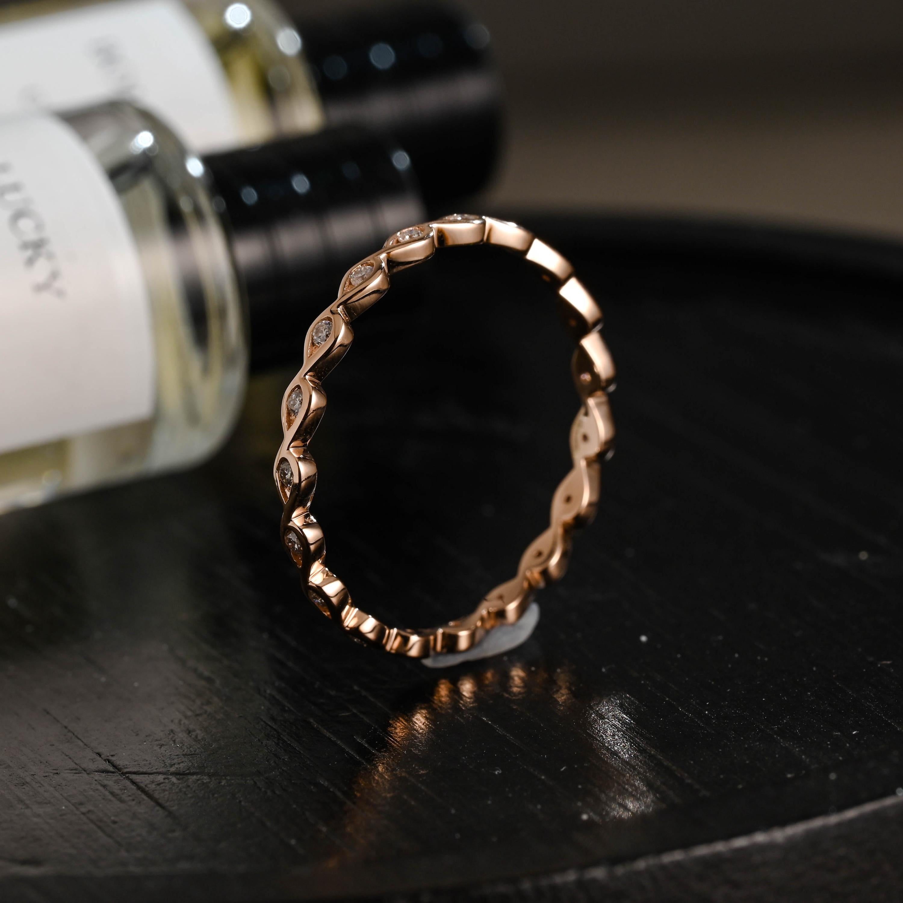 Solid Gold Round Cut Moissanite Wedding Band, Matching Anniversary Ring