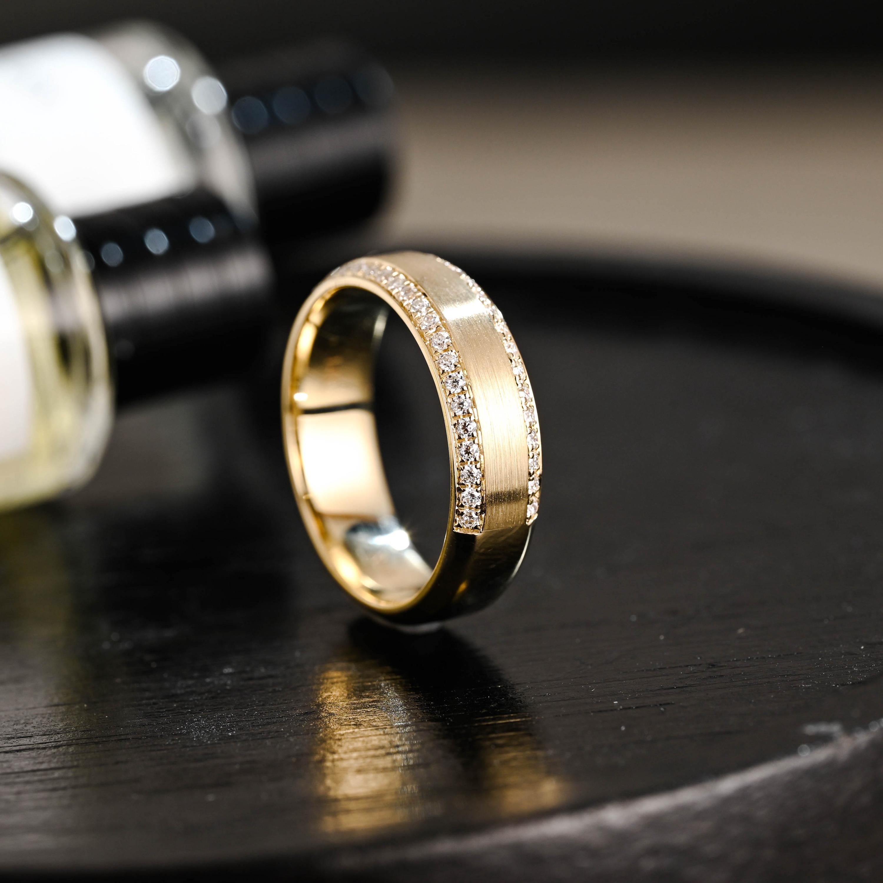 Solid Gold Round Cut Moissanite Wedding Band, Anniversary Ring