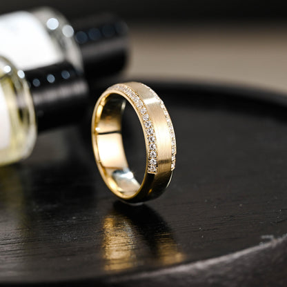 Solid Gold Round Cut Moissanite Wedding Band, Anniversary Ring