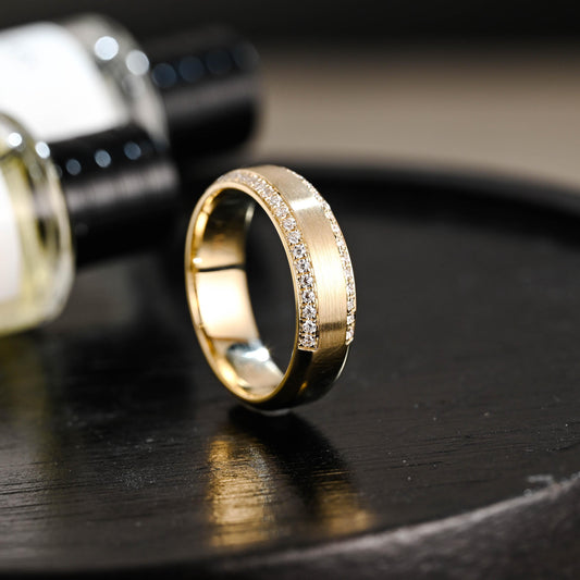 Solid Gold Round Cut Moissanite Wedding Band, Anniversary Ring