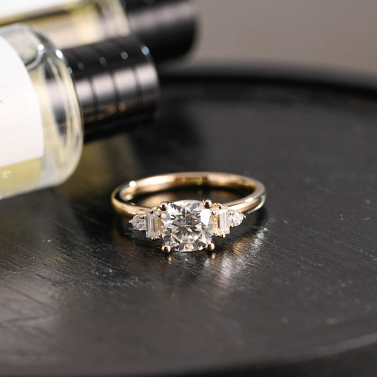 Solid Gold Cushion Cut Moissanite Engagement Ring, Proposal Ring, Round Promise Ring, Wedding Ring, Anniversary Gift Birthday Gift for Women