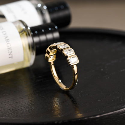 Solid Gold Radiant Cut Moissanite Wedding Band, Matching Ring